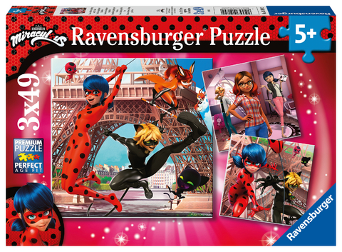 Ravensburger Kinderpuzzle 05189 - Unsere Helden Ladybug und Cat Noir - 3x49 Teile Miraculous Puzzle für Kinder ab 5 Jahren