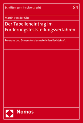 Der Tabelleneintrag im Forderungsfeststellungsverfahren - Martin von der Ohe