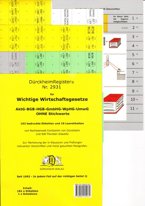 DürckheimRegister® WICHTIGE WIRTSCHAFTSGESETZE (BGB, HGB, GmbHG, AktG, UmwG) §§ und Gesetze OHNE Stichworte - Thorsten Glaubitz, Constantin Dürckheim