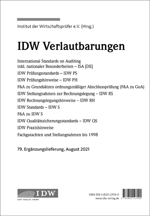 IDW, 79. Erg.-Lief. IDW Verlautbarungen August 2021