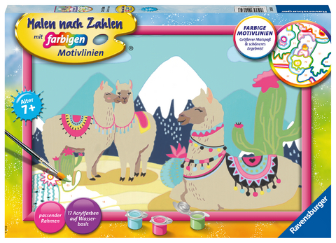 Ravensburger CreArt 20065 - Glückliche Lamas - Malen nach Zahlen Lama für Kinder ab 7 Jahre