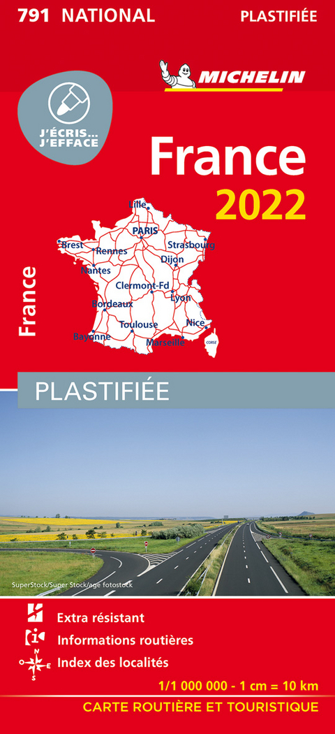 Michelin Frankreich 2022 (plastifiziert). StraÃen- und Tourismuskarte 1:1.000.000