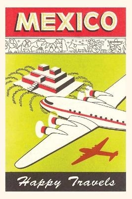 Vintage Journal Plane Over Mexico Pyramid Travel Poster