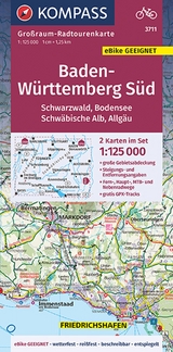 KOMPASS Großraum-Radtourenkarte 3711 Baden-Württemberg Süd, Schwarzwald, Bodensee, Schwäbische Alb, Allgäu 1:125.000