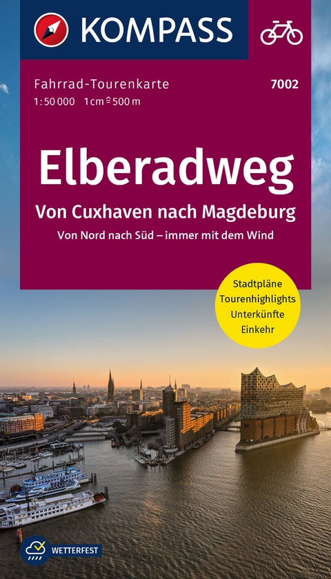 KOMPASS Fahrrad-Tourenkarte Elberadweg, Von Cuxhaven nach Magdeburg. Von Nord nach Süd - immer mit dem Wind 1:50.000