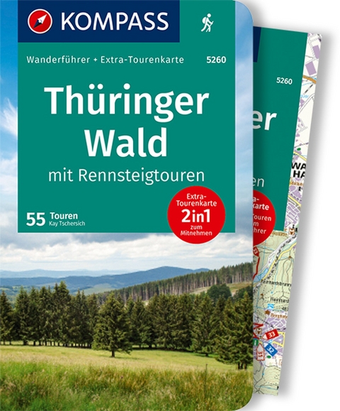 KOMPASS Wanderführer Thüringer Wald mit Rennsteigtouren, 55 Touren mit Extra-Tourenkarte - Kay Tschersich