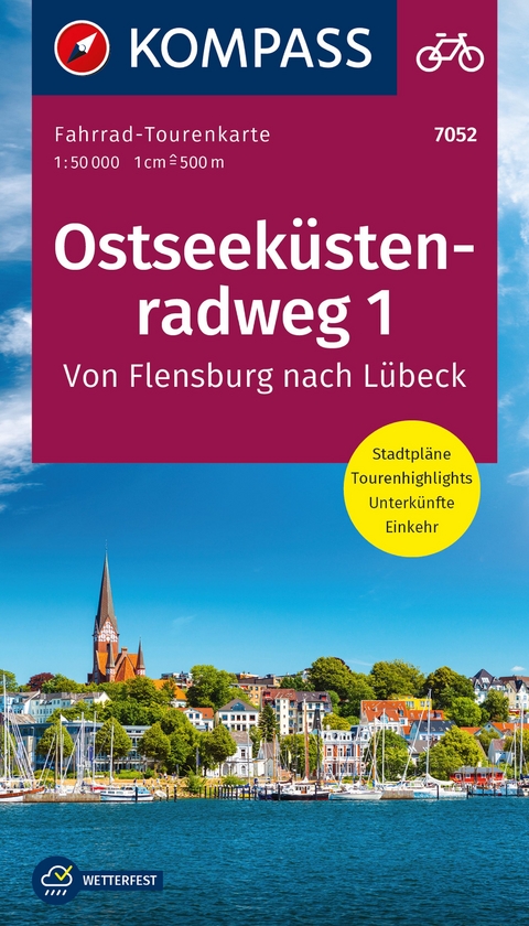 KOMPASS Fahrrad-Tourenkarte Ostseeküstenradweg 1, von Flensburg nach Lübeck 1:50.000