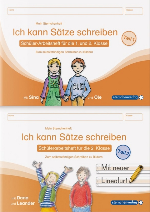 Ich kann Sätze schreiben Teil 1 und 2 im Set - Schülerarbeitshefte für die 1. und 2. Klasse - Katrin Langhans