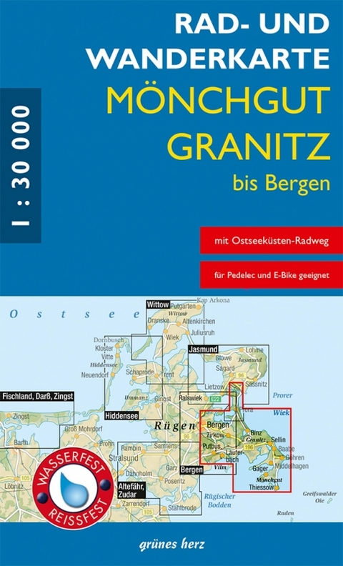 Rad- und Wanderkarte Mönchgut, Granitz, bis Bergen