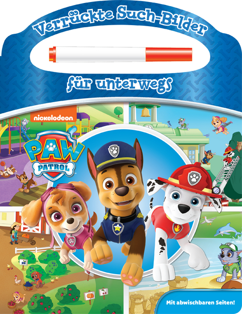 PAW Patrol - Verrückte Such-Bilder für unterwegs - Wimmelbuch - Pappbilderbuch mit Stift und abwischbaren Seiten - 