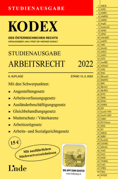 KODEX Studienausgabe Arbeitsrecht 2022 - Gerda Ercher-Lederer, Edda Stech