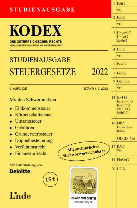 KODEX Studienausgabe Steuergesetze 2022 - Andrei Bodis