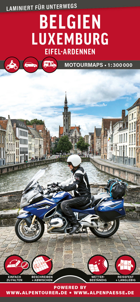 MoTourMaps Belgien • Luxemburg Auto- und Motorradkarte 1:300.000