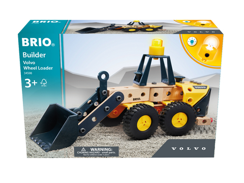 BRIO Builder 34598 Volvo Frontlader - Starkes Baufahrzeug mit beweglicher Ladeschaufel, Knicklenkung und Lichtmodul - Empfohlen für Kinder ab 3 Jahren