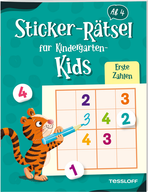 Sticker-Rätsel für Kindergarten-Kids. Erste Zahlen