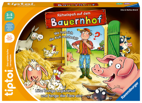 Ravensburger tiptoi Spiel 00125 Rätselspaß auf dem Bauernhof - Lernspiel ab 3 Jahren, lehrreiches Logikspiel für Jungen und Mädchen, für 1-4 Spieler - Inka und Markus Brand