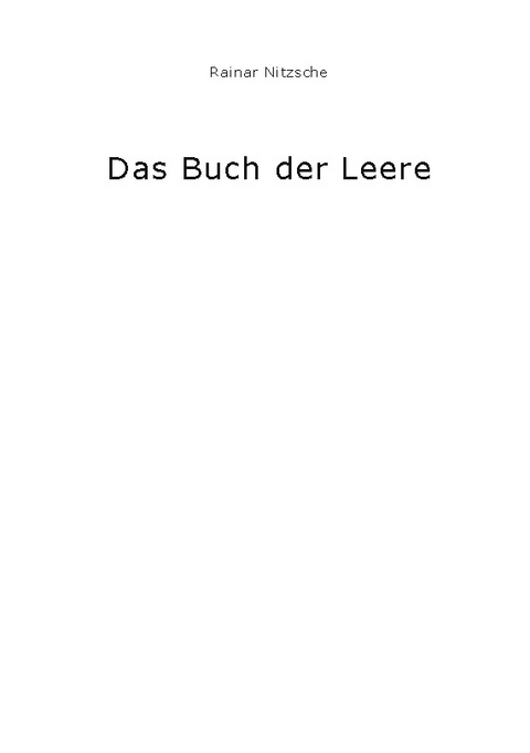 Das Buch der Leere - Rainar Nitzsche