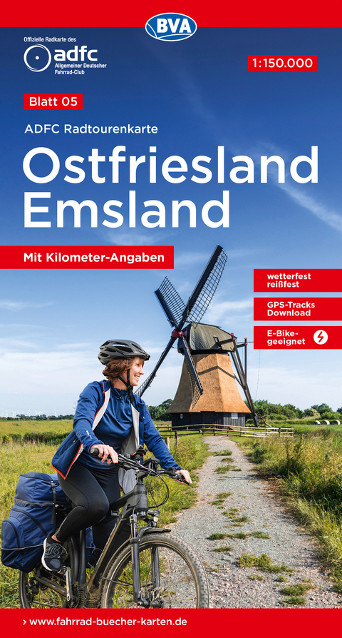 ADFC-Radtourenkarte 5 Ostfriesland / Emsland 1:150.000, reiß- und wetterfest, E-Bike geeignet, GPS-Tracks Download, mit Bett+Bike-Symbolen, mit Kilometer-Angaben