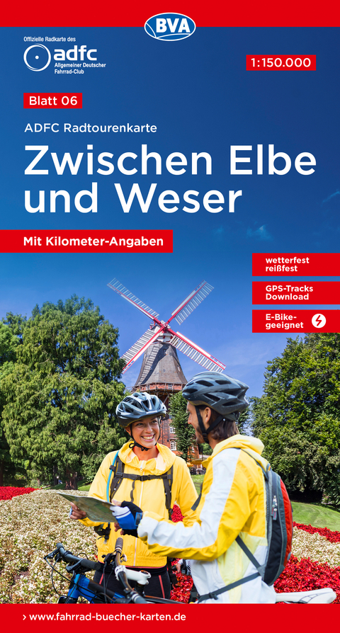 ADFC-Radtourenkarte 6 Zwischen Elbe und Weser 1:150.000, reiß- und wetterfest, E-Bike geeignet, GPS-Tracks Download, mit Bett+Bike-Symbolen, mit Kilometer-Angaben