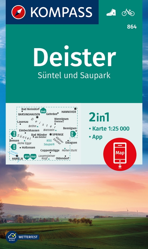 KOMPASS Wanderkarte 864 Deister, Süntel und Saupark 1:25.000