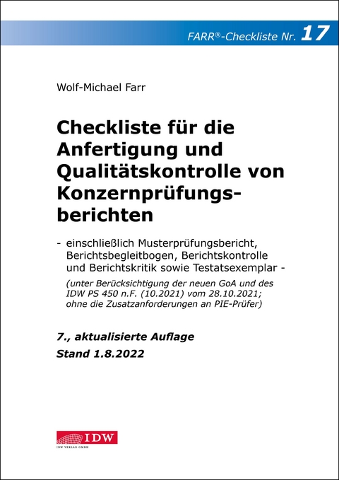 Checkliste 17 für die Anfertigung und Qualitätskontrolle von Konzernprüfungsberichten - Wolf-Michael Farr