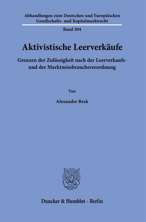 Aktivistische Leerverkäufe. - Alexander Brak