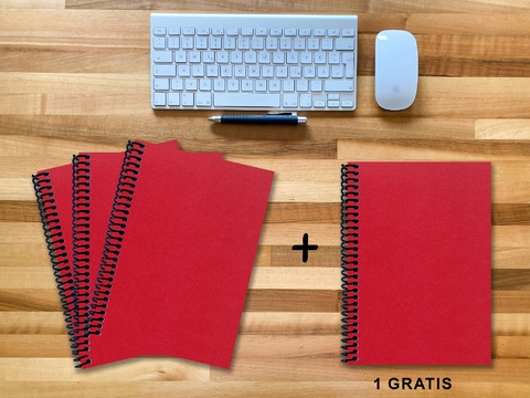 A 4 Notizbuch - Set, 3+1 gratis, Luxury 80 Seiten ROT JUPITER GLITTER-OPTIK, blanko - 