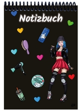 A 4 Notizblock Manga Enora, schwarz, kariert - 