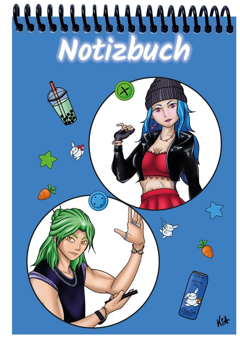 A 5 Notizblock Manga Quinn und Enora, blau, kariert - 