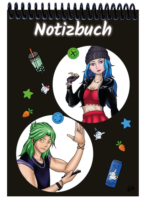 A 5 Notizblock Manga Quinn und Enora, schwarz, kariert - 