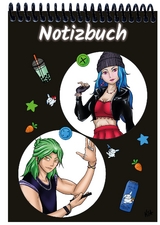 A 4 Notizblock Manga Quinn und Enora, schwarz, liniert - 