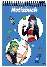 A 4 Notizblock Manga Quinn und Enora, blau, blanko - 