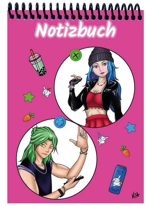 A 4 Notizblock Manga Quinn und Enora, pink, blanko - 