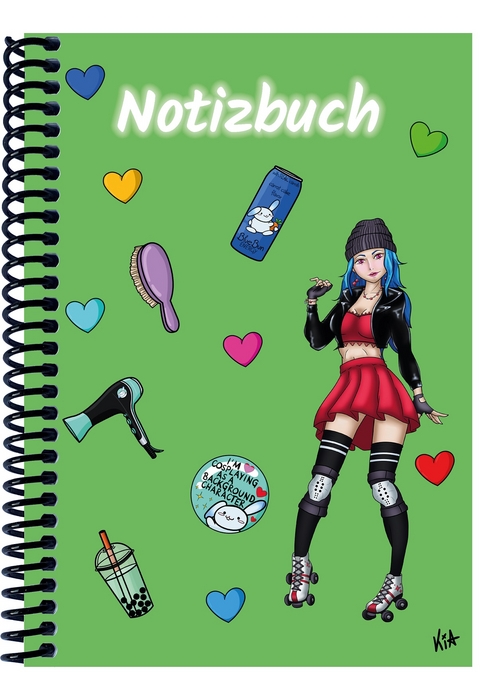 A 4 Notizbuch Manga Enora, grün, blanko - 