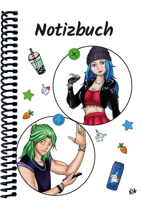 A 4 Notizbuch Manga Quinn und Enora, weiß, kariert - 