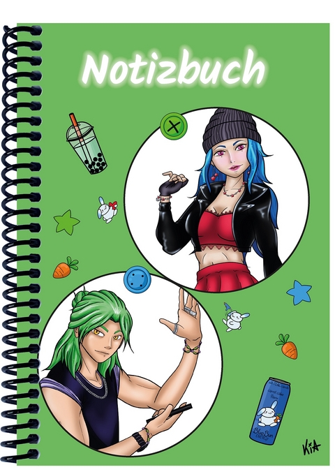 A 4 Notizbuch Manga Quinn und Enora, grün, kariert - 