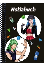 A 4 Notizbuch Manga Quinn und Enora, schwarz, kariert - 