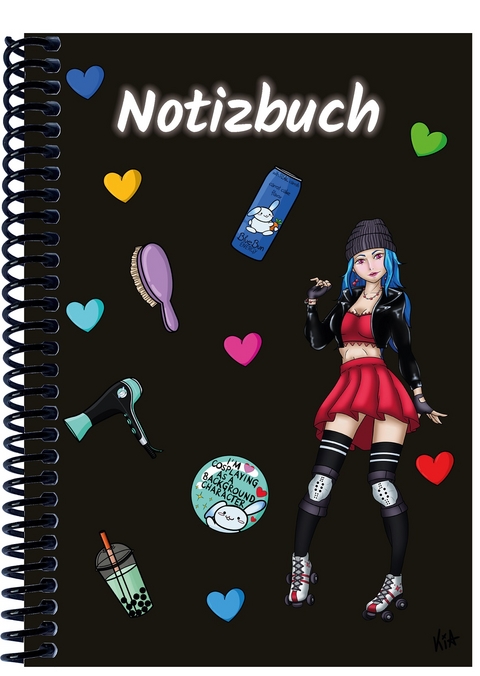 A 4 Notizbuch Manga Enora, schwarz, kariert - 