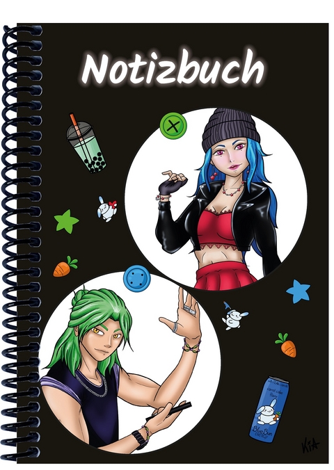 A 4 Notizbuch Manga Quinn und Enora, schwarz, liniert - 