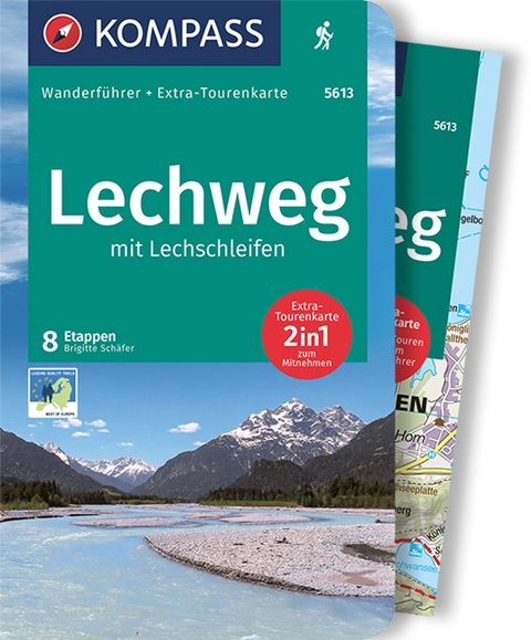 KOMPASS Wanderführer Lechweg mit Lechschleifen, 16 Touren und Etappen mit Extra-Tourenkarte - Brigitte Schäfer