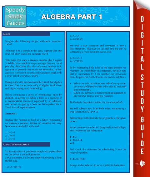 Algebra Part 1 (Speedy Study Guides) - Speedy Publishing