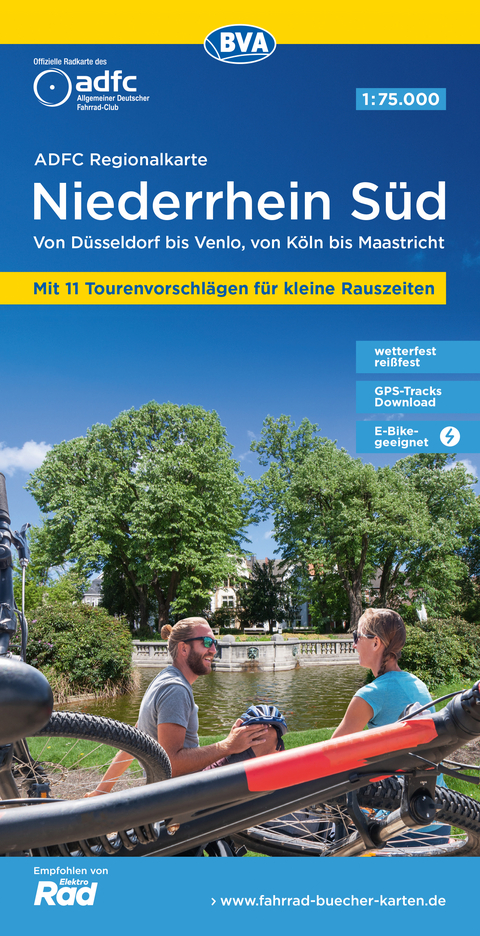 ADFC-Regionalkarte Niederrhein Süd 1:75.000, mit Tagestourenvorschlägen, reiß- und wetterfest, E-Bike-geeignet, mit Knotenpunkten, GPS-Tracks-Download