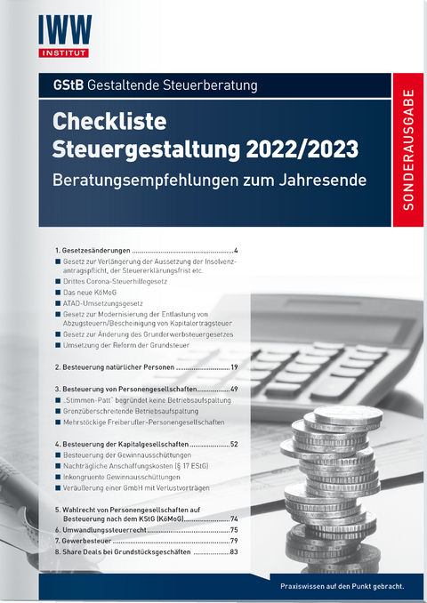 Checkliste Steuergestaltung 2022/2023 - RiFG Dipl.-Finw. Prof. Dr. Volker Kreft, Dr. Hansjörg Pflüger