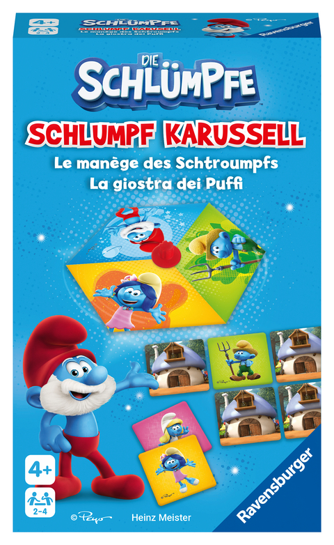 Ravensburger Mitbringspiel - 20990 - Schlumpf Karussell, das spannende Kreisel-Merkspiel für kleine und große Schlumpf-Fans ab 4 Jahren - Heinz Meister