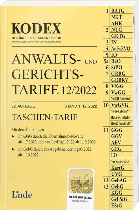 KODEX Anwalts- und Gerichtstarife 12/2022 - Dietmar Dokalik