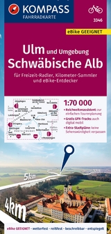 KOMPASS Fahrradkarte 3346 Ulm und Umgebung, Schwäbische Alb 1:70.000 - 