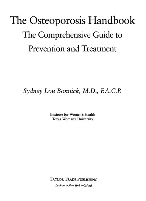 Osteoporosis Handbook -  Sydney Lou Bonnick