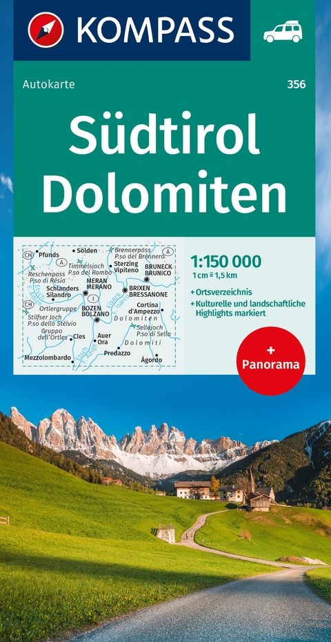 KOMPASS Autokarte Südtirol, Dolomiten 1:150.000