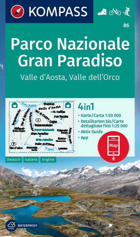 KOMPASS Wanderkarte 86 Parco Nazionale Gran Paradiso, Valle d'Aosta, Valle dell'Orco 1:50.000