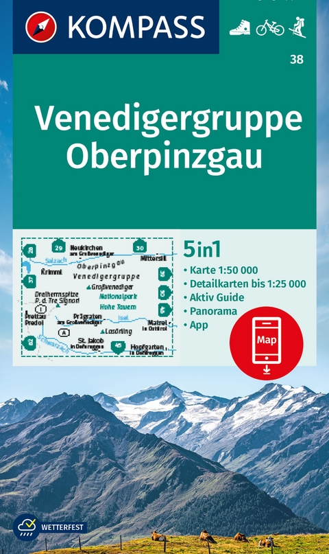 KOMPASS Wanderkarte 38 Venedigergruppe, Oberpinzgau 1:50.000